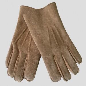 Mens Brown Fluffy Lined Leather Casual Winter Gloves- Sz-M